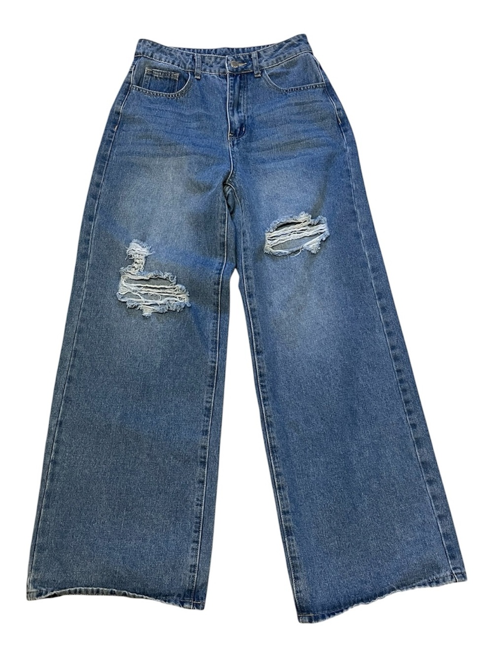 SHEIN Distressed Wide-Leg Blue Denim Jeans